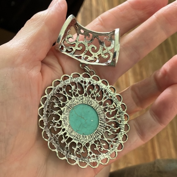 Boho ( #2) faux turquoise large pendant. On scarf ring. - Picture 2 of 3